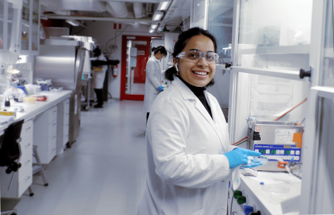 Pranava Pakala working in a lab.