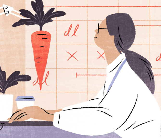 Piirroksessa henkilö näpyttelee tietokonetta, kannustimenaan porkkana.