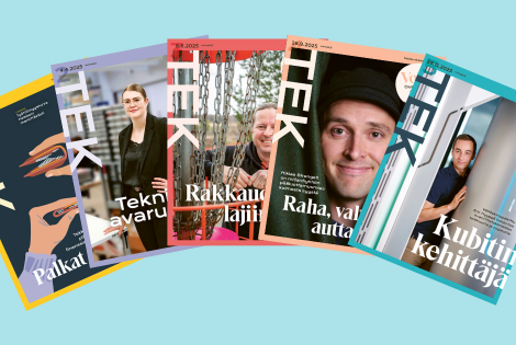 Viiden vuonna 2025 ilmestyneen TEK-lehden kannet